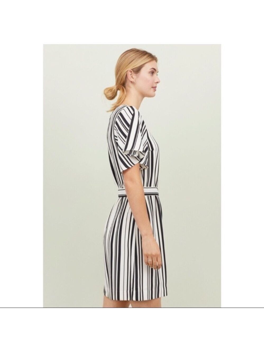 H&M Striped Tie Dress Black & White Mini Dress Size 0 - Picture 2 of 7
